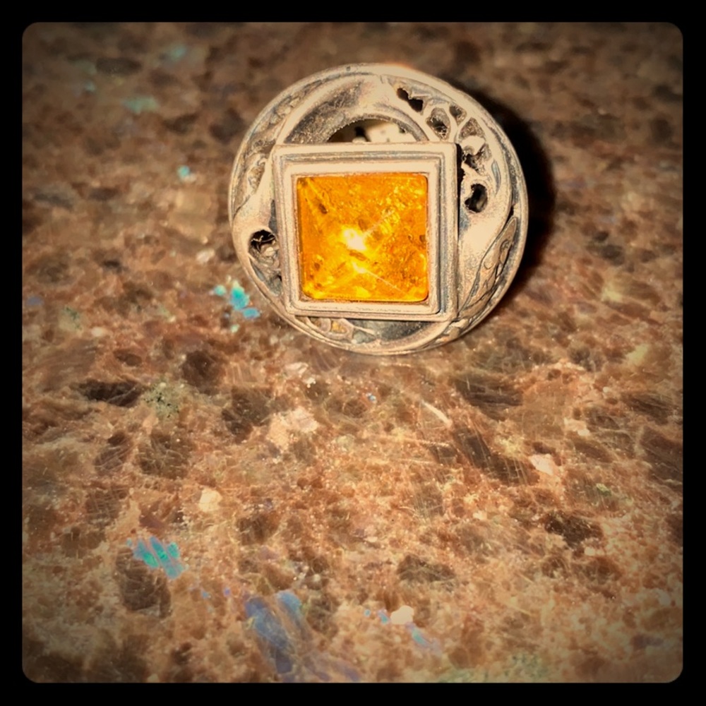 handcrafted Sterling silver amber ring